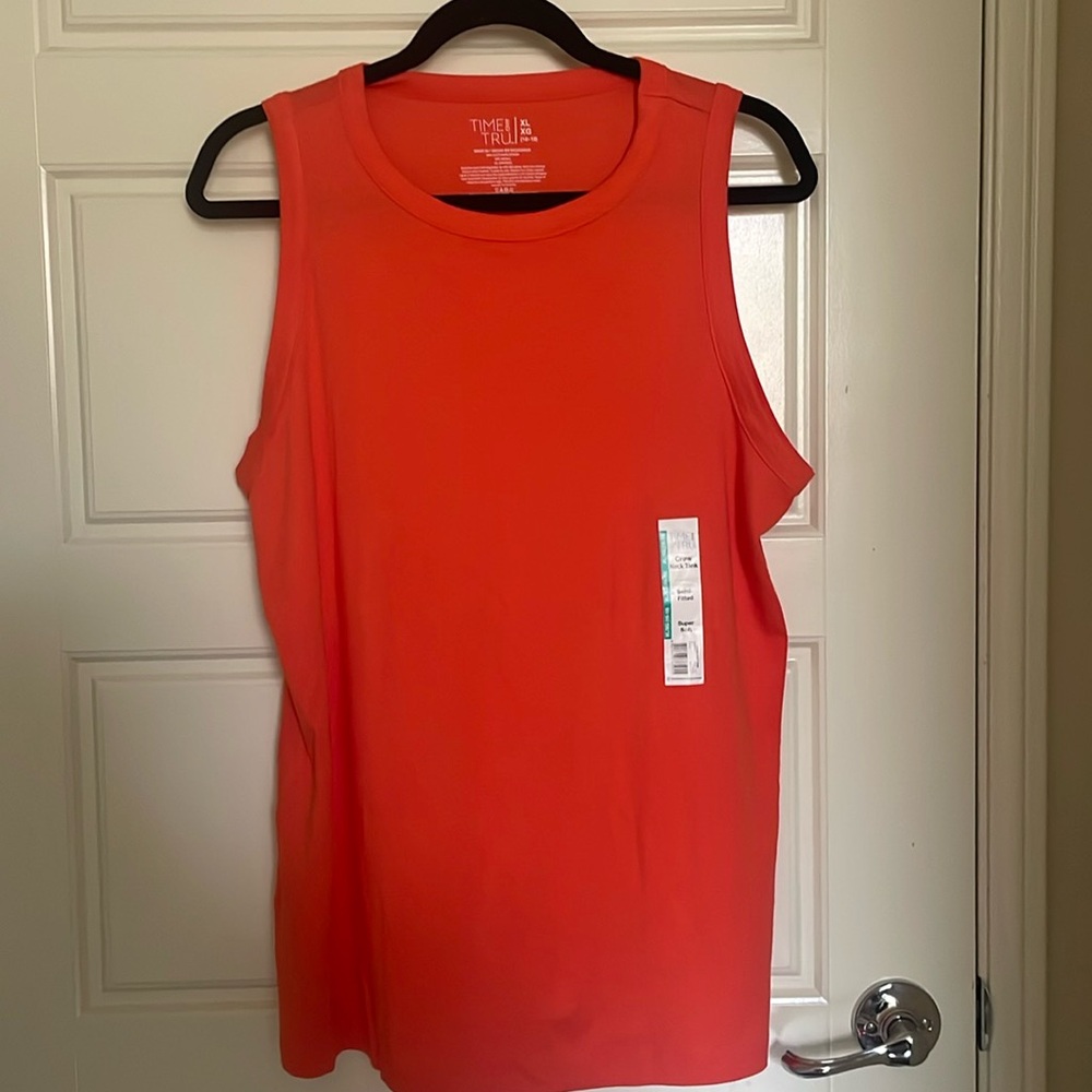 Time and Tru Semi-Fitted Crew Neck Tank- Orange